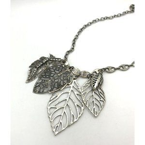 Necklace Silver tone with leaf charms 38" length